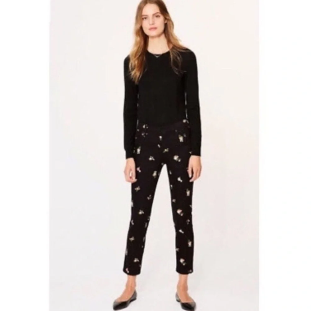 🔥 Tory Burch black Brindle Skinny Capri floral denim jeans sz32 NWOT